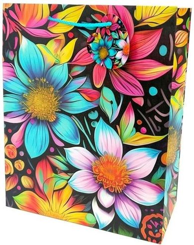 Fresh, torebka prezentowa, matowa, Kwiaty neon, 26-32-12 cm