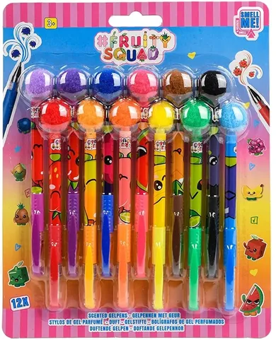 Fruity Squad, pachnące długopisy żelowe z pomponem, 12 szt.