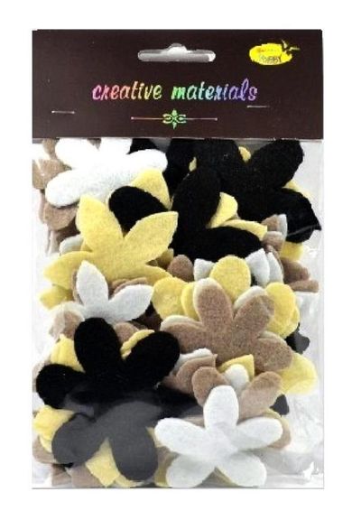 Galeria Hobby, kwiatki z filcu, tonacja czarno-szara, 60 szt.