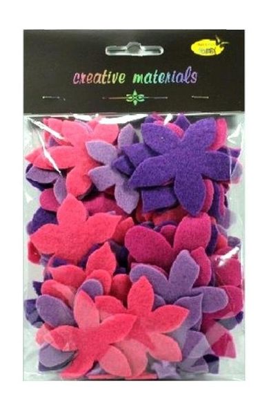Galeria Hobby, kwiatki z filcu, tonacja różowo-fioletowa, 60 szt.
