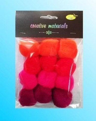 Galeria Hobby, pompony akrylowe, czerwono-różowe, 40 mm, 12 szt.