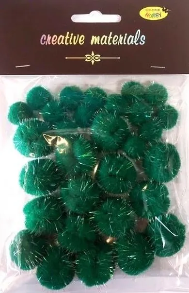 Galeria Hobby, pompony glitter, zielone, 15-25mm, 30 szt.