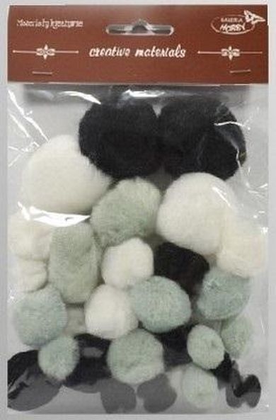 Galeria Hobby, pompony tonacyjne, czarno, białe, 15-40 mm, 30 szt.