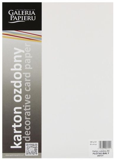Galeria Papieru, karton ozdobny A4, biały, płótno, 240g, 20 arkuszy