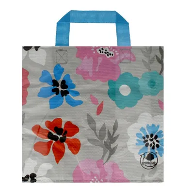 Gam, torba tkana z uszami, pastelowe kwiaty, 25-25-12 cm