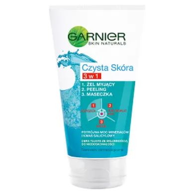 Garnier, Czysta skóra, żel myjący+peeling+maseczka 3w1, 150 ml