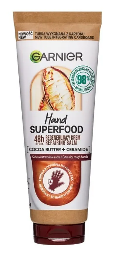 Garnier, Hand Superfood, regenerujący krem do rąk, cocoa butter + ceramide, do skóry ekstremalnie suchej, 75 ml