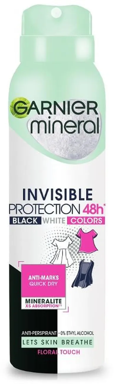 Garnier, Mineral, dezodorant, spray Invisible Protection 48h floral Touch, Black, White, Colors, 150 ml