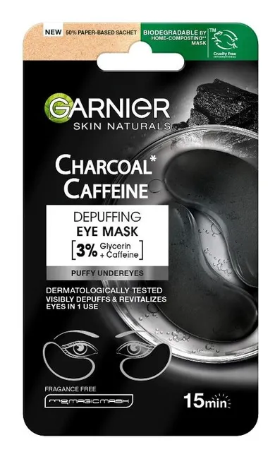 Garnier, Skin Naturals, płatki pod oczy z węglem aktywnym i kofeiną - przeciw opuchnięciom, 5g
