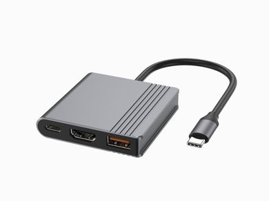 Gembird, adapter wieloportowy, USB-C, 3w1, USB, HDMI, USB-C, szary