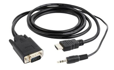 Gembird, konwerter HDMI do VGA, mini jack, 3m, czarny