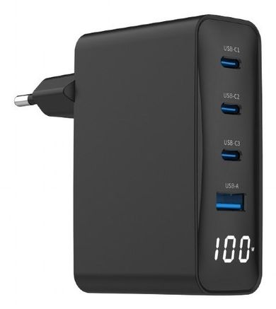 Gembird, szybka ładowarka sieciowa, 2-portowa, USB-A + USB TYP-C, 100W, czarna