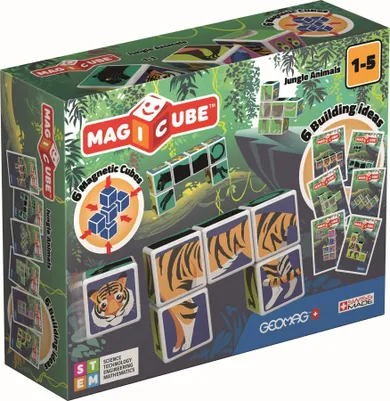 Geomag, Magicube, Printed Jungle Animals + Cards, kostki magnetyczne, 9 elementów