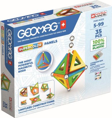 Geomag, Supercolor Panels Recycled, konstrukcyjne klocki magnetyczne, 35 elementów