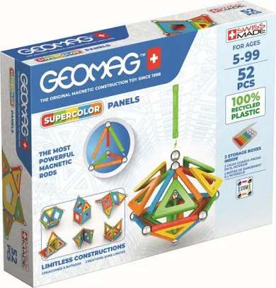 Geomag, Supercolor Panels Recycled, konstrukcyjne klocki magnetyczne, 52 elementów