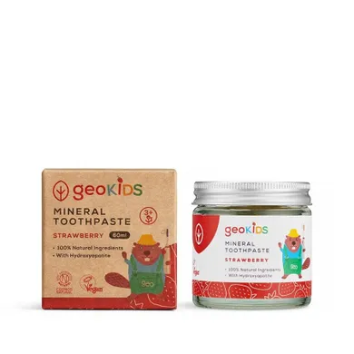 Georganics, GeoKIDS, mineralna pasta do zębów dla dzieci w słoiku, strawberry, 60 ml