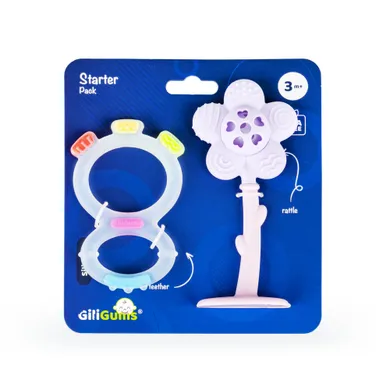 GiliGums, zestaw startowy: gryzak i grzechotka, fioletowy