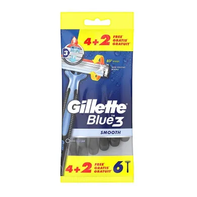 Gillette, Blue 3 Smooth, jednorazowe maszynki do golenia dla mężczyzn, 6 szt.