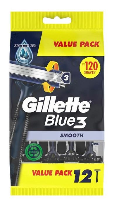 Gillette, Blue 3 Smooth, maszynka do golenia dla mężczyzn, 12 szt.