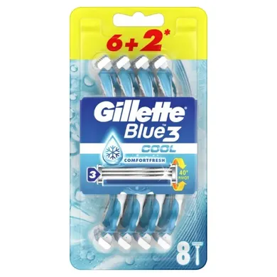 Gillette, Blue3 Cool, jednorazowe maszynki do golenia dla mężczyzn, 6+2 szt.