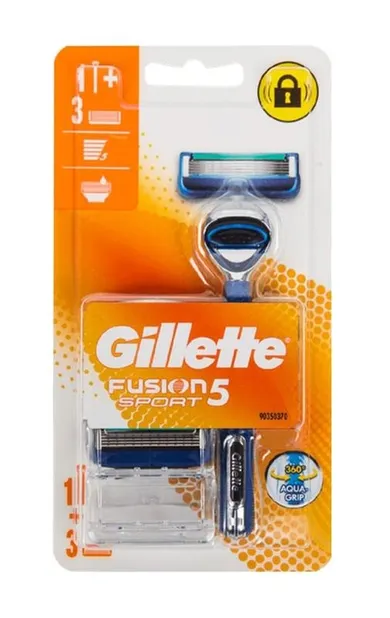 Gillette, Fusion Sport 5, maszynka do golenia dla mężczyzn + 3 wkłady