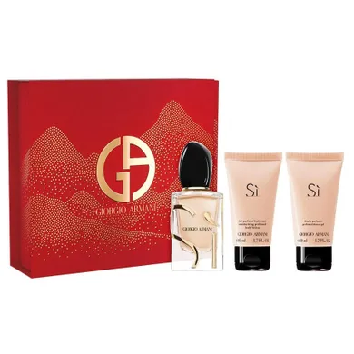 Giorgio Armani, Si, zestaw: woda perfumowana, spray, 50 ml + balsam do ciała, 50 ml + żel pod prysznic, 50 ml