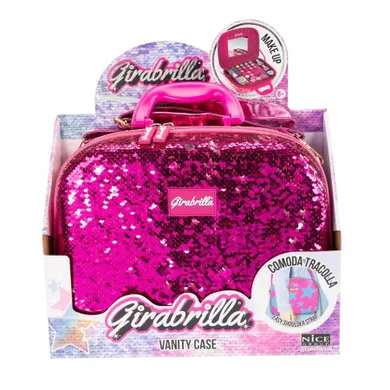 Girabrilla, cekinowa walizka z kosmetykami, różowo-srebrna