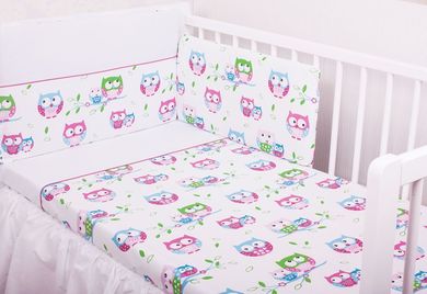 Glik, 3-częściowy komplet pościeli drukowanej Sowy, Biała, 100-135 cm