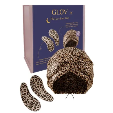 Glov, The Lazy Luxe Duo, zestaw: silikonowe płatki pod oczy + satynowy czepek do spania