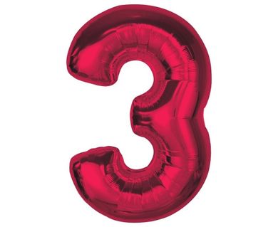GoDan, balon foliowy, cyfra 3, czerwona, Smart, 92 cm