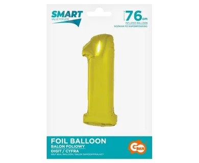 Godan, balon foliowy Smart, cyfra 1, złota, 76 cm