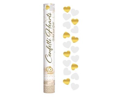 GoDan, konfetti pneumatyczne, serduszka, złote, białe, 40 cm