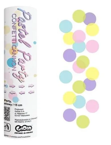 GoDan, Pastel Party, konfetti pneumatyczne, kółeczka, papierowe, pastelowe, 15 cm