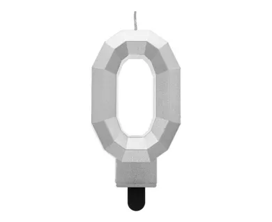 Godan, Świeczka cyferka 0, Diament metalik srebrny, 7,6 cm