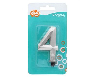 Godan, świeczka cyferka 4, Diament, metalik srebrny, 7,6 cm