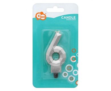 Godan, świeczka cyferka 6, Diament, metalik srebrny, 7,6 cm
