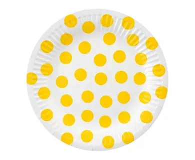 GoDan, talerzyki papierowe, groszki, żółte, 18 cm, 6 szt.