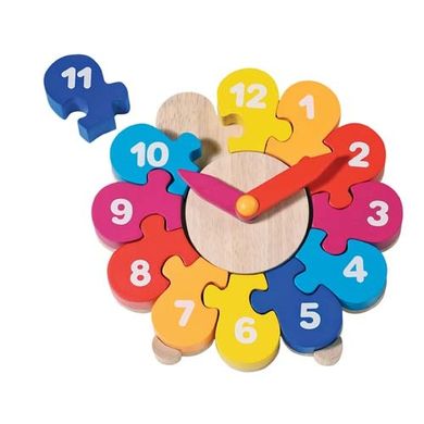 Goki, Kwiatek, drewniany zegar do nauki godzin, puzzle, 12 elementów