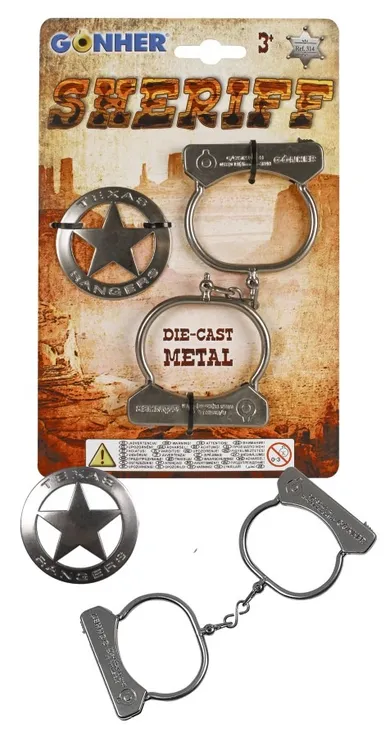 Gonher, kajdanki + metalowa odznaka szeryfa