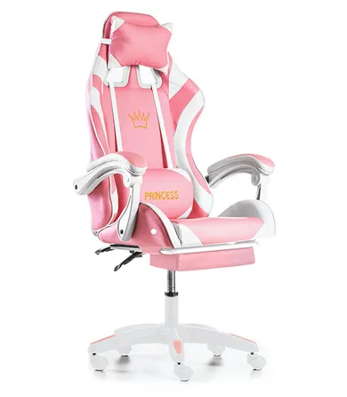 Gordon Trade, fotel gamingowy z podnóżkiem, regulowany, poduszka masująca, różowy-biały