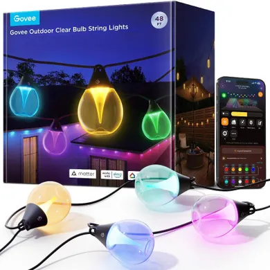 Govee, Outdoor String Lights, oświetlenie LED, zewnętrzne, 14.63 m, 2.4GHz, Wi-Fi + Bluetooth, H7025