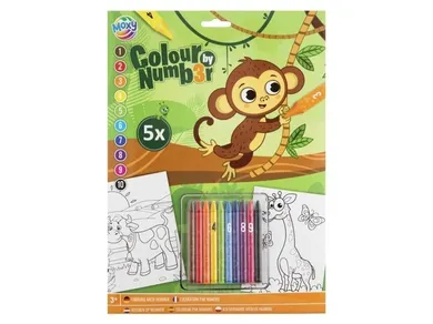 Grafix, kolorowanie po numerach A4, 5 arkuszy, Małpka