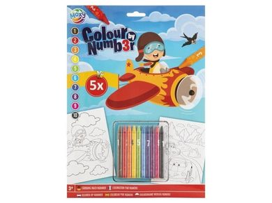 Grafix, kolorowanie po numerach A4, 5 arkuszy, Samolot