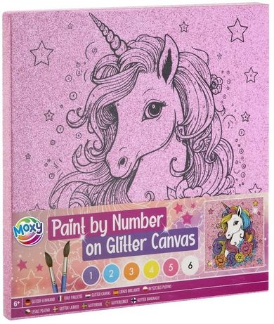 Grafix, malowanie po numerach, brokatowe tło, Jednorożec