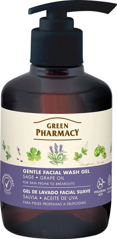 Green Pharmacy, delikatny żel do mycia twarzy dla skóry skłonnej do podrażnień, szałwia, 270 ml