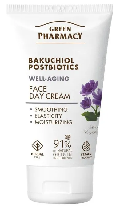 Green Pharmacy, przeciwstarzeniowy krem na dzień, bakuchiol + postbiotyki, 50 ml
