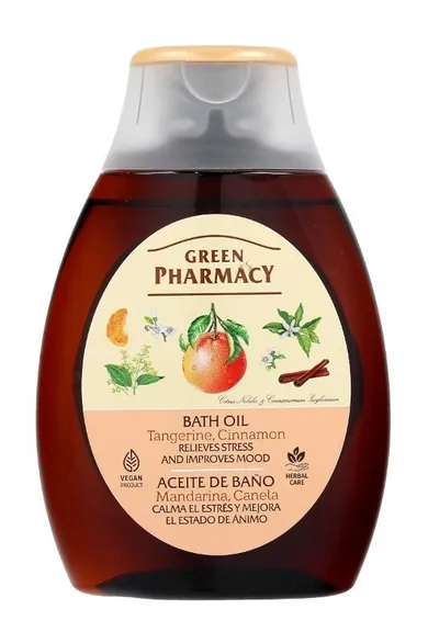 Green Pharmacy, relaksujący olejek do kąpieli i pod prysznic, zapach mandarynki i cynamonu, 250 ml