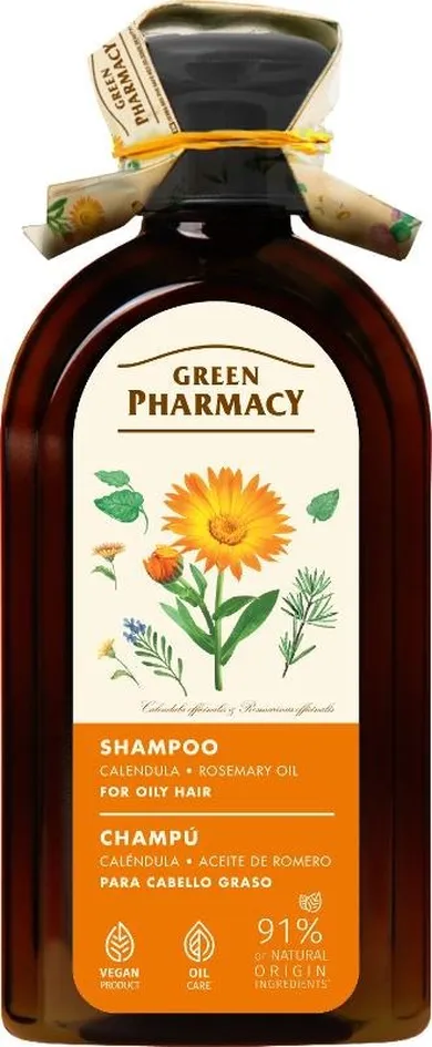 Green Pharmacy, szampon do włosów przetłuszczających się, nagietek i olej rozmarynowy, 350 ml