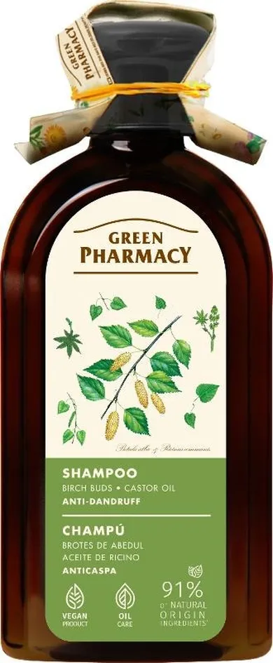 Green Pharmacy, szampon przeciwłupieżowy, pąki brzozy i olej rycynowy, 350 ml