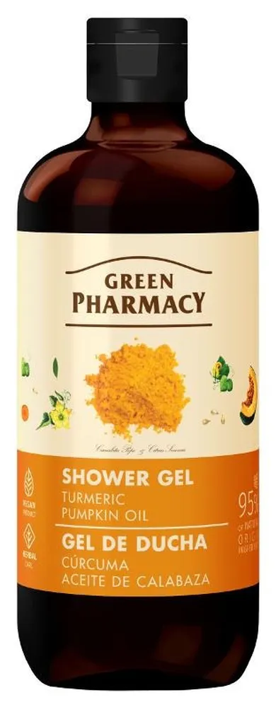Green Pharmacy, żel pod prysznic, kurkuma + olejek dyniowy, 500 ml